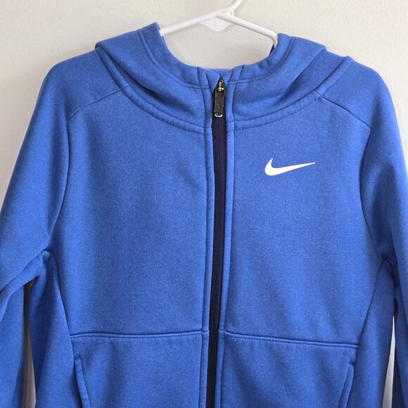 Nike Youth Zip Up Hoodie. Blue W/Side Pockets And Thumb Holes. Size M-5/6 yrs. - Picture 4 of 10